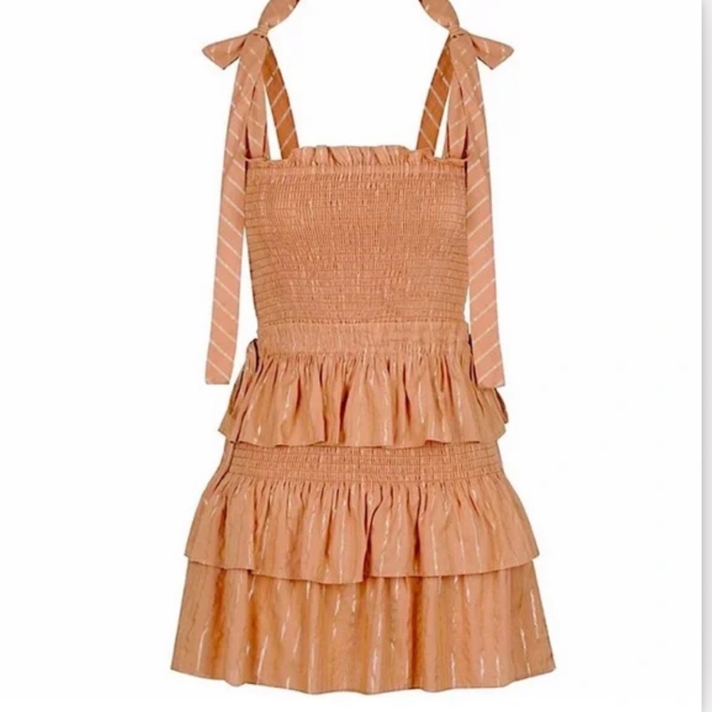 House of Harlow Smocked Ruffle Dress with Gold Detail